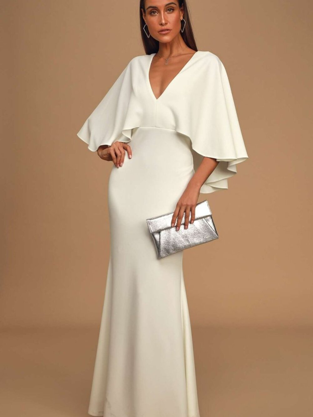 Lulus Size Large Ivory Flutter Sleeve Maxi Dress